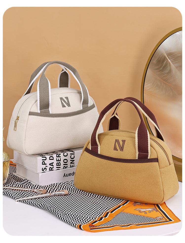 High Quality Durable Fashion Ins-Style Canvas Large Capacity Cosmetic Bag Zipper Closure Soft Handle Portable Travel Storage