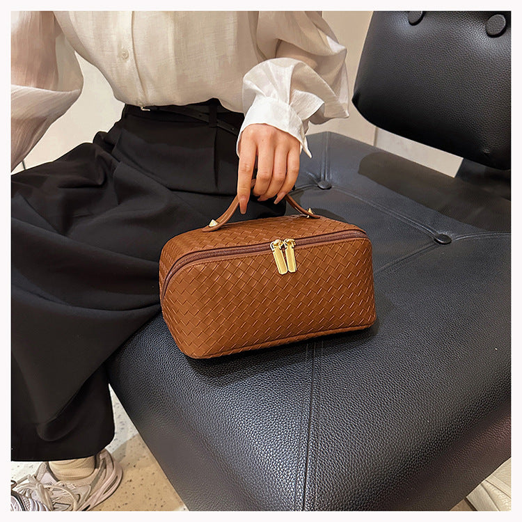 Style Fashionable Large-capacity Textured PU Leather Woven-pattern