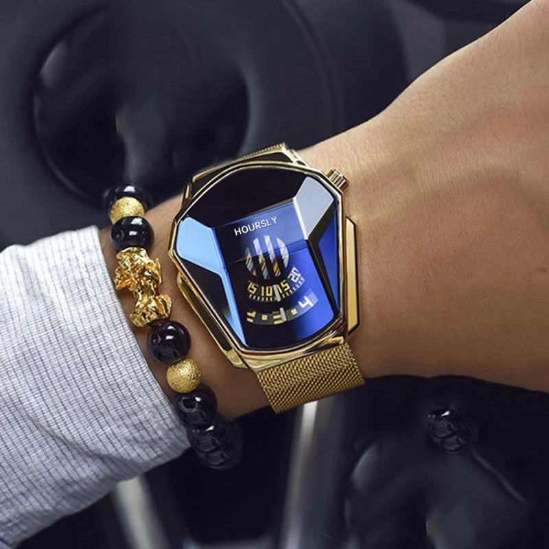 Fashion Luxury Hip-Hop Square Roman Diamond-Plated Stainless Steel Quartz Watch + Oval Hip-Hop Diamond-Plated Bracelet