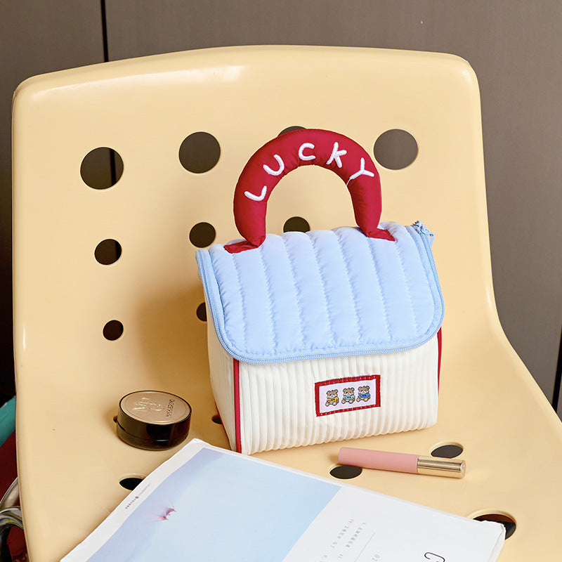 Travel Pink Fluffy Cosmetic Storage Bag Cute Cartoon Large Capacity Portable Corduroy Zipper