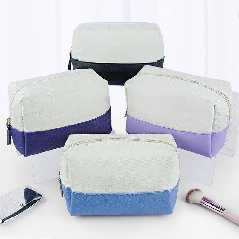 Canvas Two-Tone Cosmetic Bag, Large Capacity Zipper Toiletry Pouch, Portable Travel Makeup Organizer for Woman
