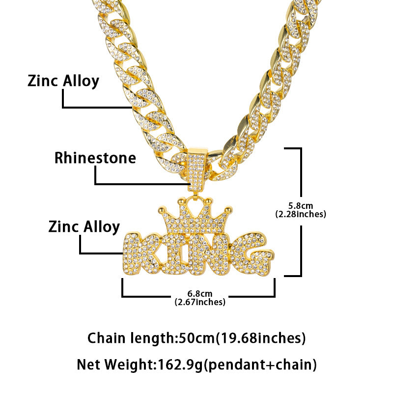European and American style crown letter KING full diamond pendant thick Cuban chain trendy male hip-hop