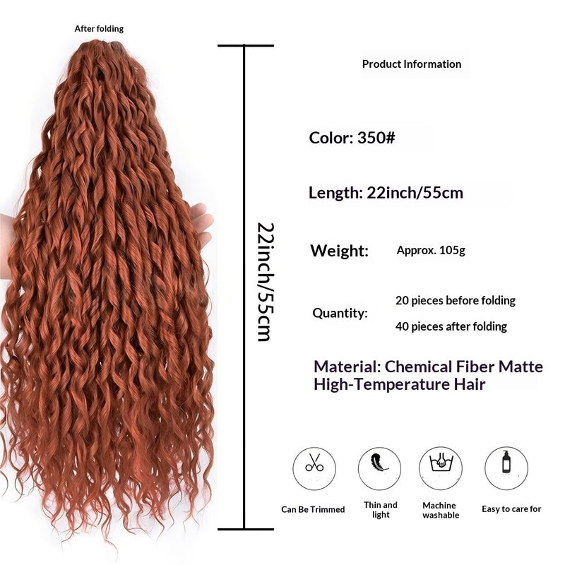Wave shaped synthetic heat-resistant wig with bangs - 22 inches