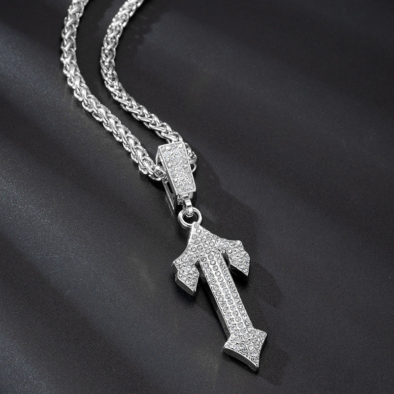 Hip-hop Rhinestone Letter I Necklace Pendant - European and American Best-selling Long Men's Trendy Chain