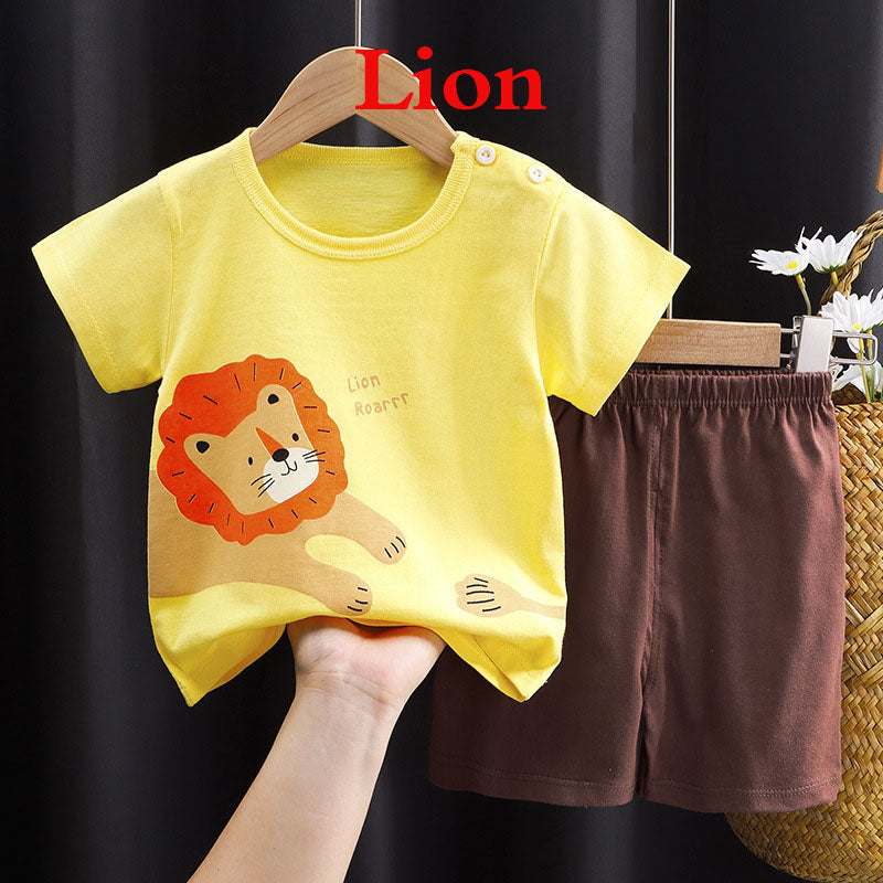 Children's short sleeved set, pure cotton girls' summer clothes, boys' t-shirts, two pieces of baby clothes, Korean version children's clothing, new style