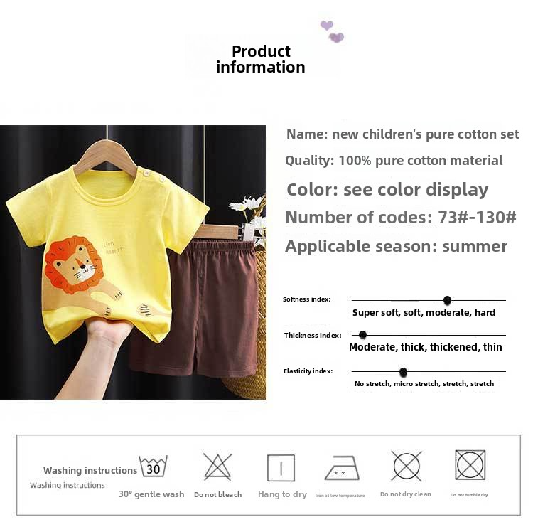 Children's short sleeved set, pure cotton girls' summer clothes, boys' t-shirts, two pieces of baby clothes, Korean version children's clothing, new style
