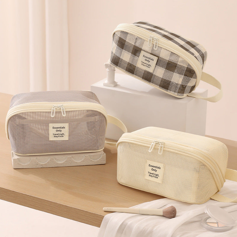 New Fashion Hollow Out Partitioned Zipper Mesh Makeup Bag