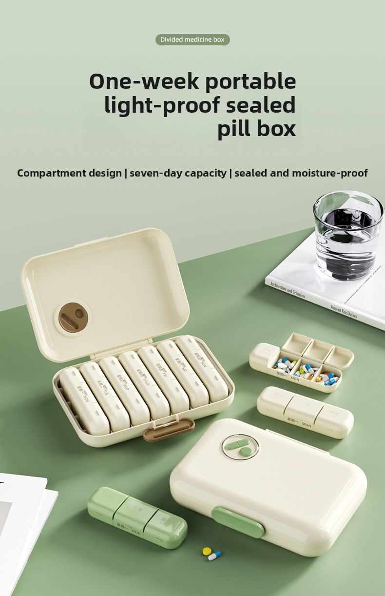Seven days a week, medicine dispenser, three meals a day, travel, large capacity, portable, packaged pills, pill storage box