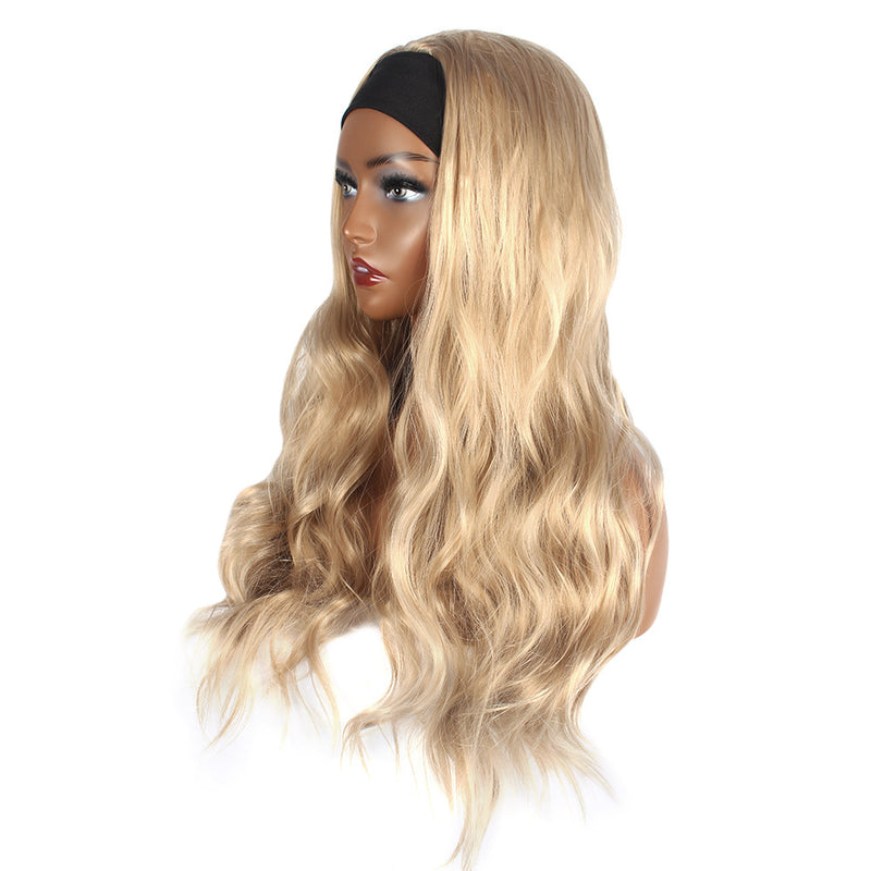 Headband Wig for Black Woman, Long Wavy Ash Blonde Synthetic Hair, Natural Looking Heat Resistant Wig for Daily Wear & Party