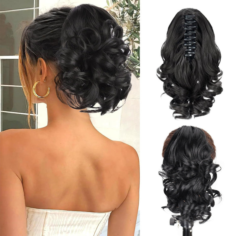 12 inch - wavy claw clip ponytail wig