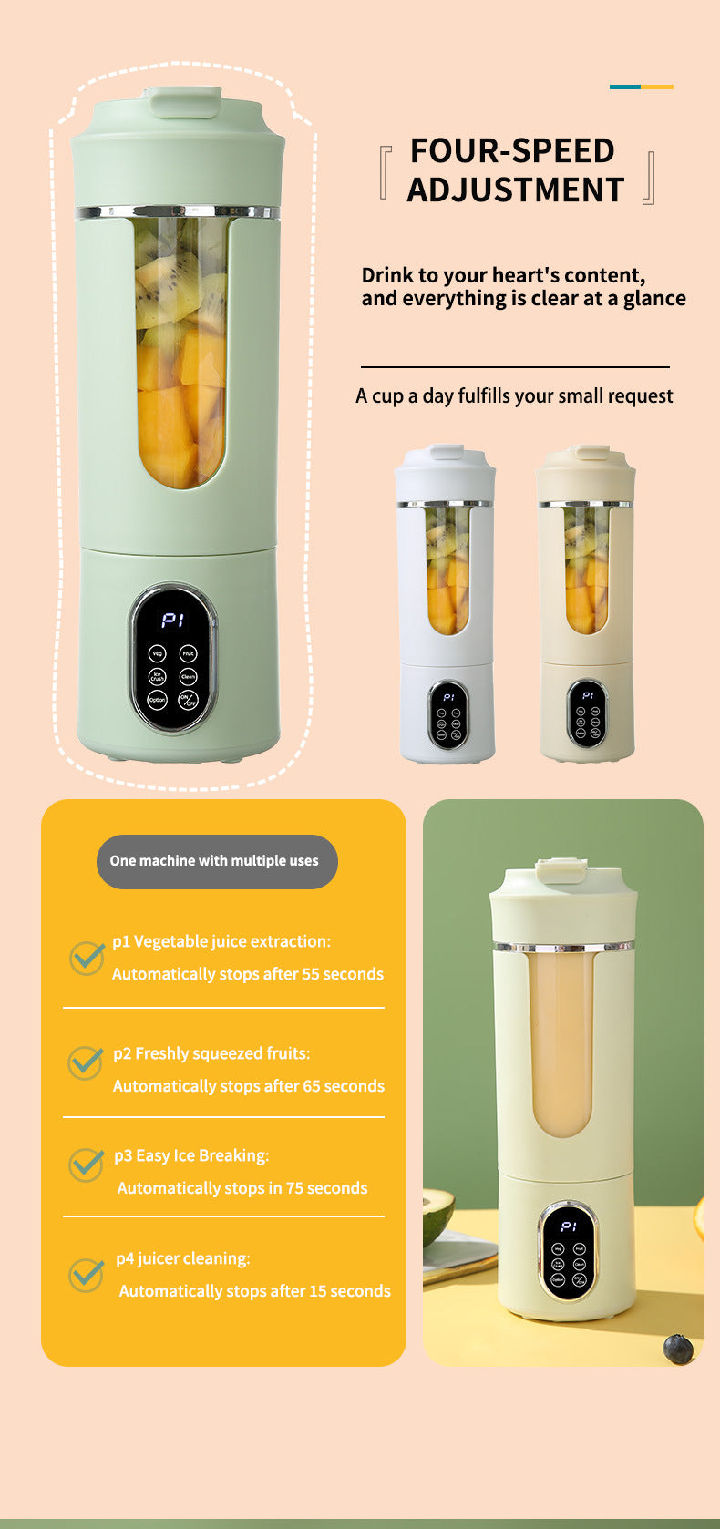 Colors Portable Wireless Blender, 700ml Large Capacity Juicer