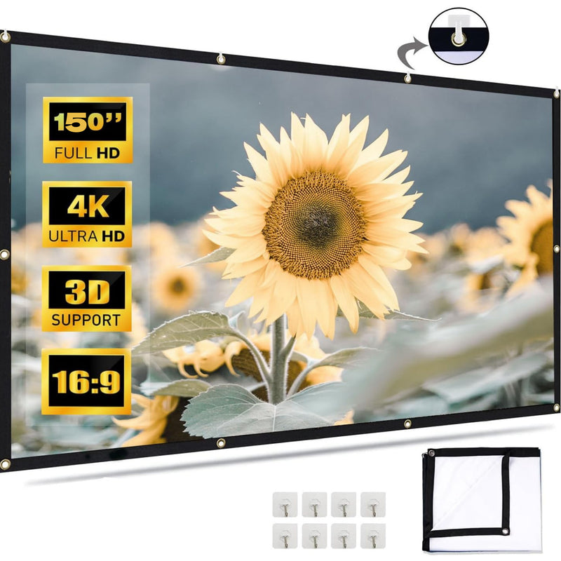 100 Inch 16:9 4K 3D Projector Screen, Foldable Washable Portable Projection Screen for Home Theater