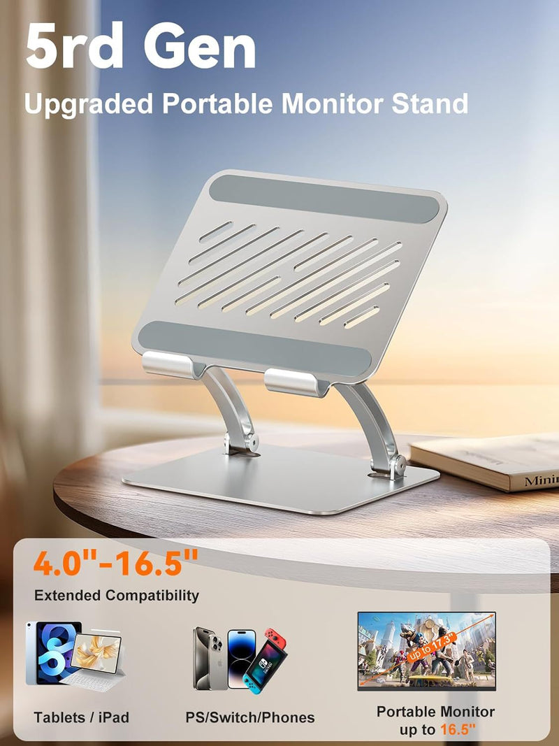 5th Gen Adjustable Tablet Stand, Aluminum Portable Monitor Stand for 4.0"-16.5" Devices