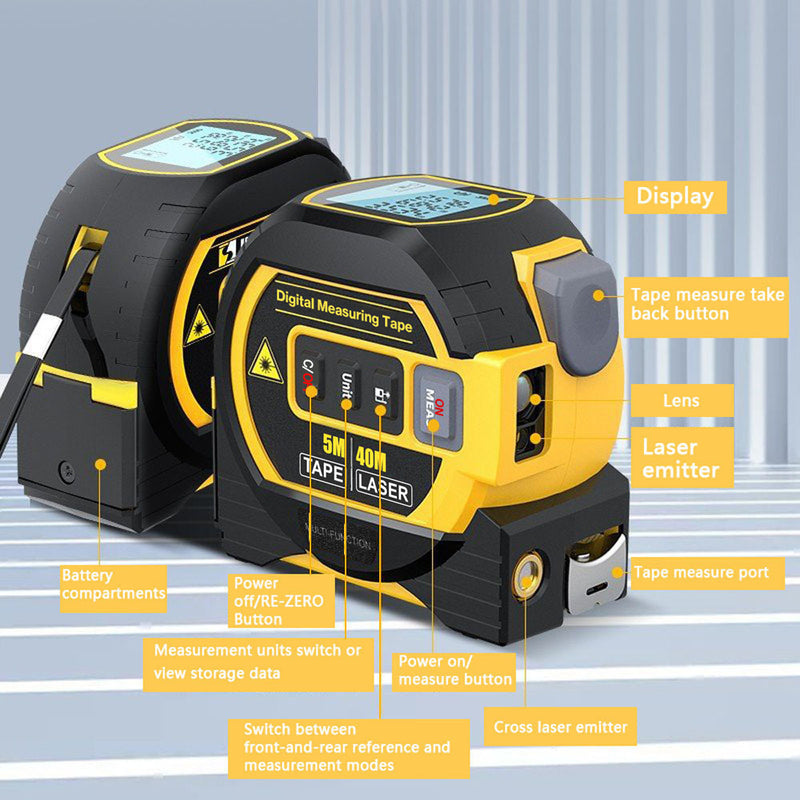 3-in-1 Laser Rangefinder 40M Laser Distance Meter 5M Digital Tape Measure with Cross Line Laser, High Precision Measuring Tool for Construction