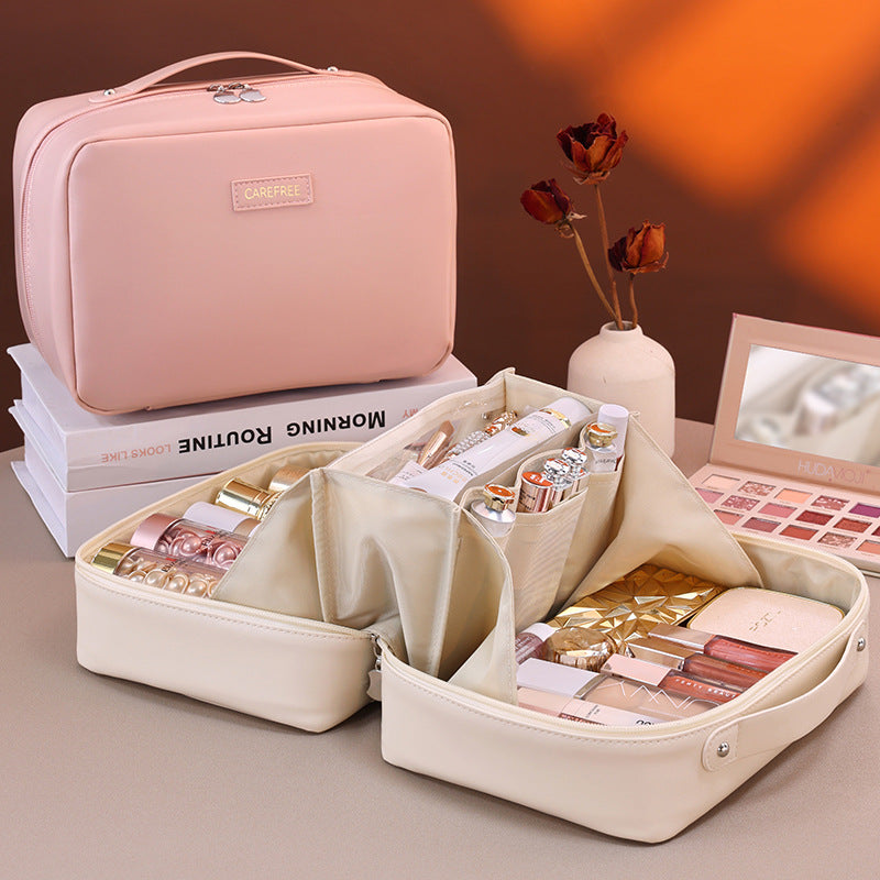 Large Capacity PU Portable Travel Makeup Storage Bag Eco-Friendly and Water Resistant Cosmetic Organizer with Fashionable Zipper