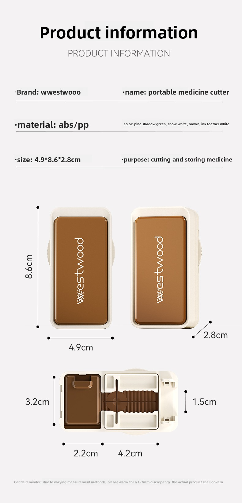 Quarter cut medicine dispenser accurately divides everything into two pills and a portable storage box