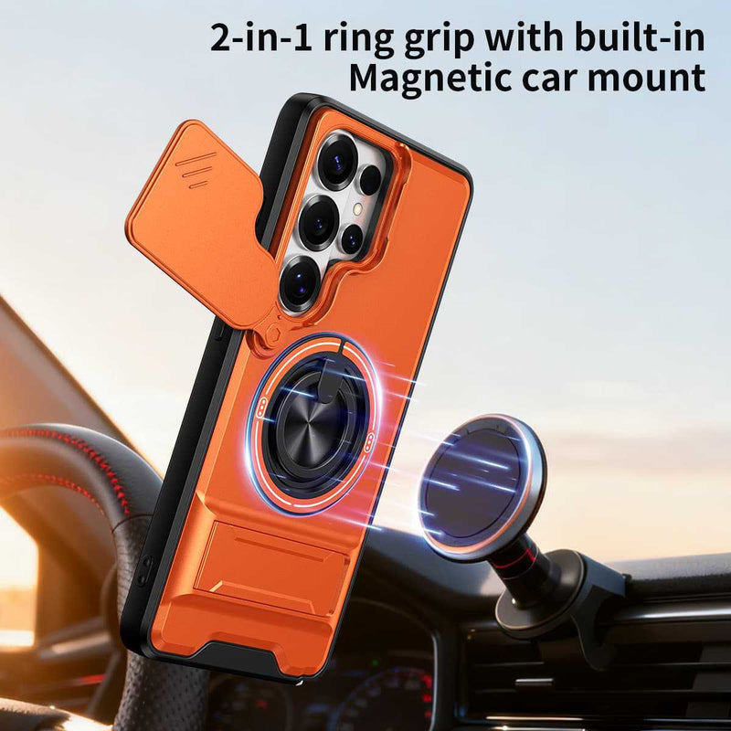 Samsung S26 Ultra Case with Slide Camera Cover, 360 Ring Stand Magnetic Armor Mobile Phone Case