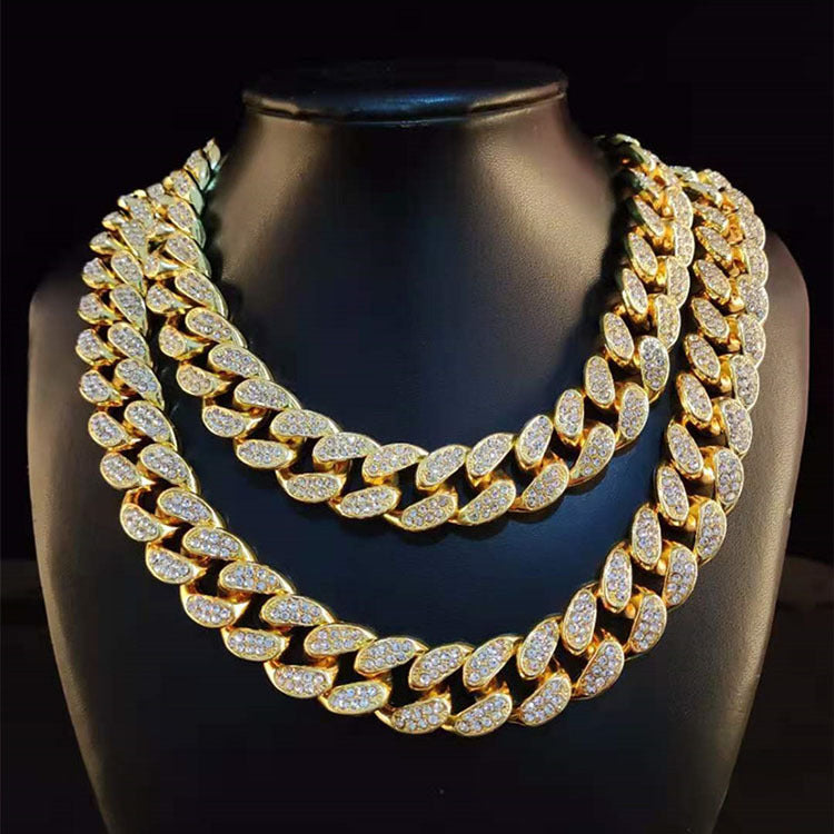 Iced Out Cuban Link Chain Necklace for Men, 14K Gold/Silver/Rose Gold Plated CZ Diamond Chain, 40/50/60cm Hip Hop Jewelry