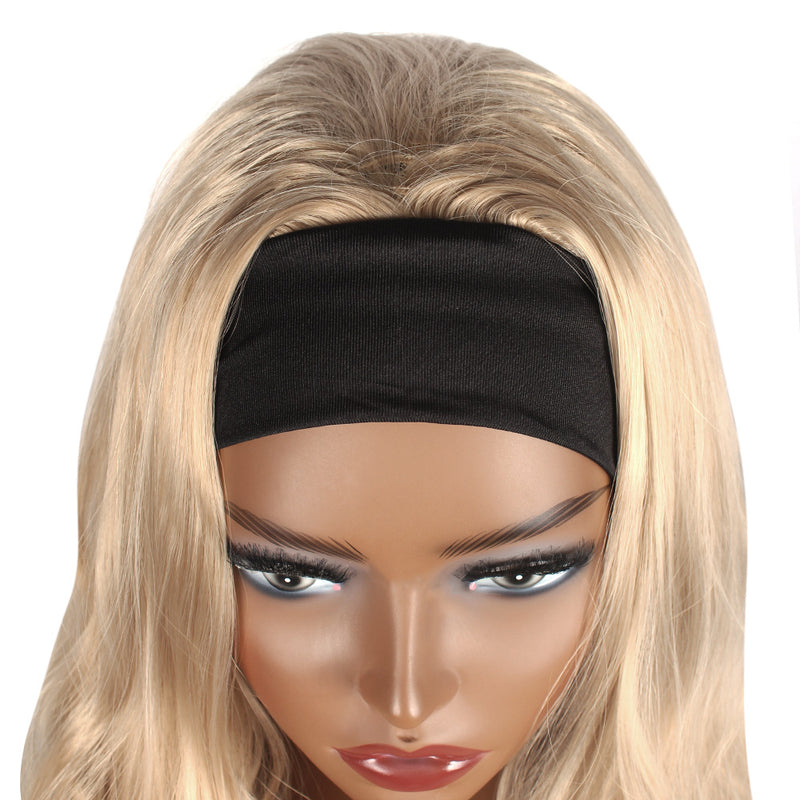 Headband Wig for Black Woman, Long Wavy Ash Blonde Synthetic Hair, Natural Looking Heat Resistant Wig for Daily Wear & Party