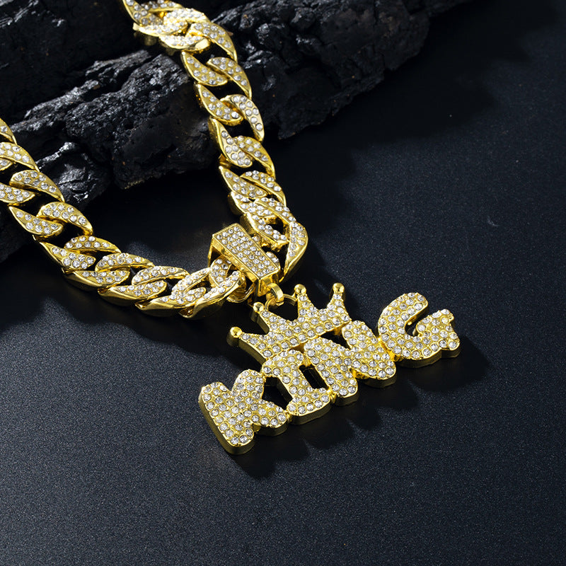 European and American style crown letter KING full diamond pendant thick Cuban chain trendy male hip-hop