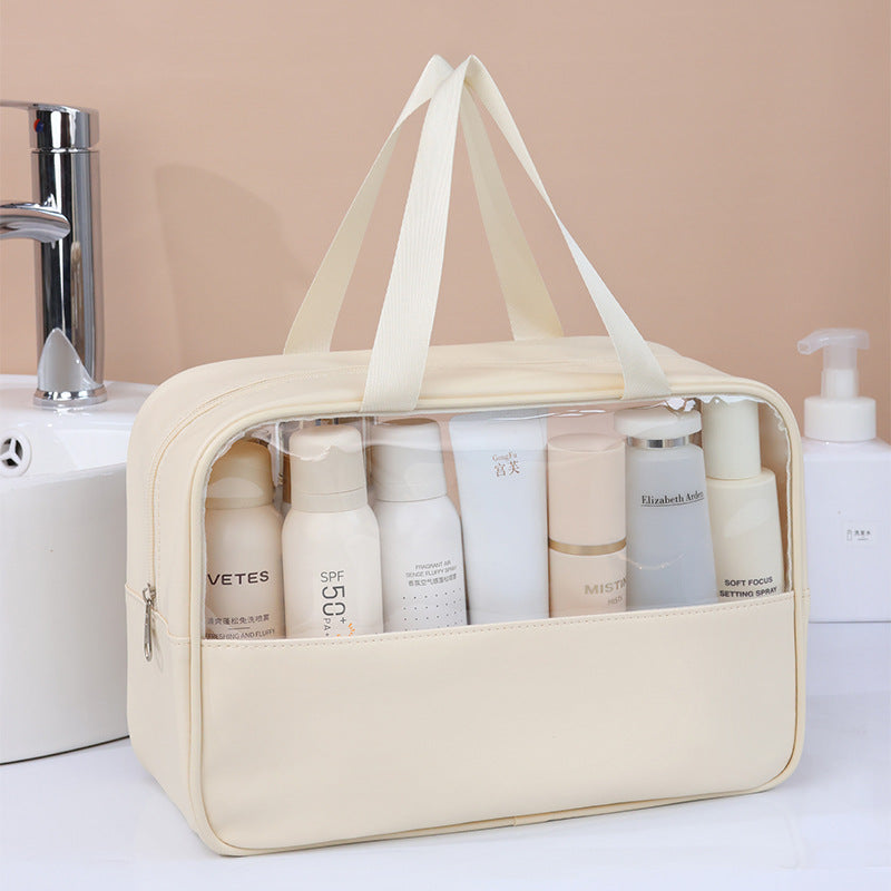Quality Clear Waterproof PU PVC Toiletry Travel Organizer Bag Fashionable Letter Pattern Cosmetic Bag Cheap Stocks
