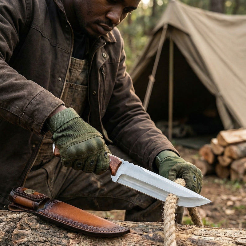 Full Tang Fixed Blade Hunting Knife with Leather Sheath, 5.12in Sharp Blade Survival Knife for Camping, Bushcraft, Outdoor