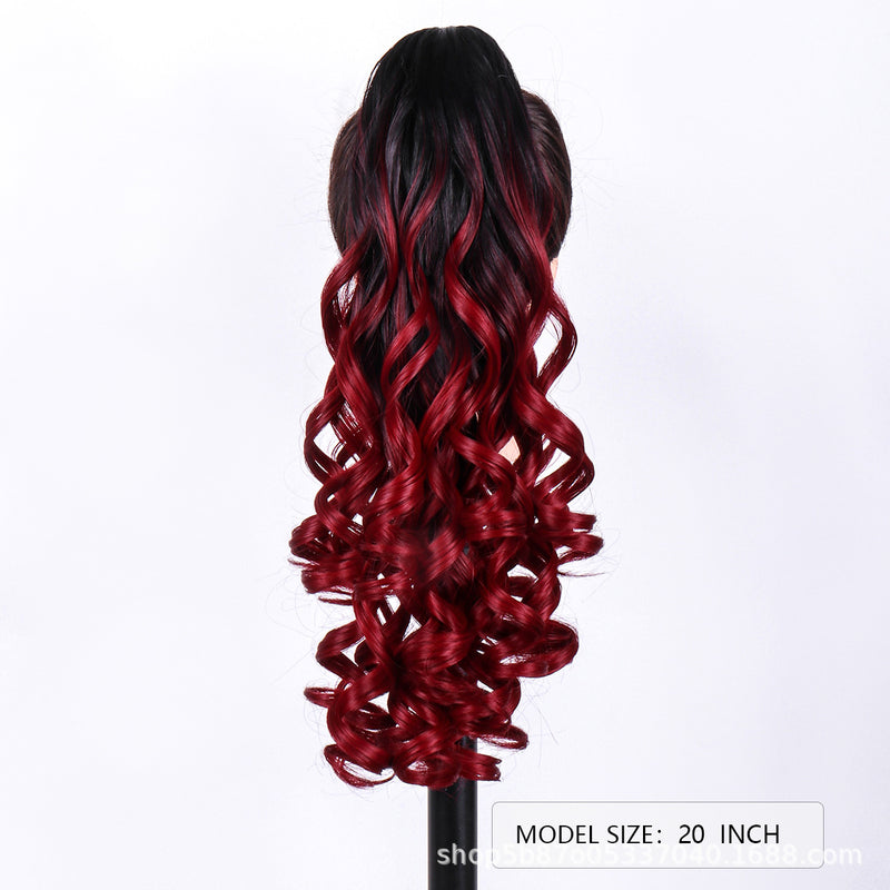 20 inch wavy claw clip ponytail wig Red