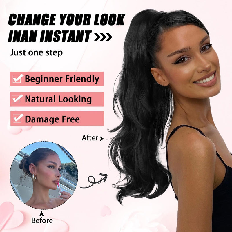 Elastic-band Ponytail Wig with Large Waves and Layered Long Curls