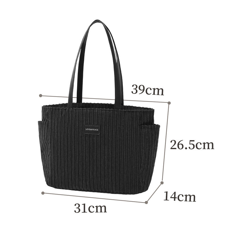 Women's Corduroy Tote Bag Large Capacity Casual Shoulder Handbag