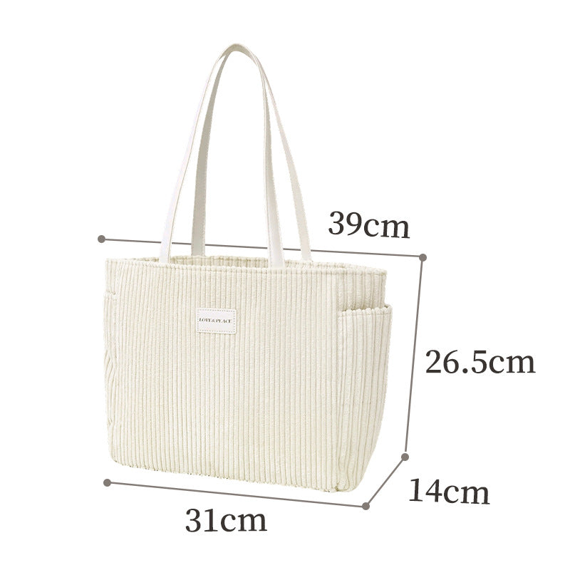 Women's Corduroy Tote Bag Large Capacity Casual Shoulder Handbag