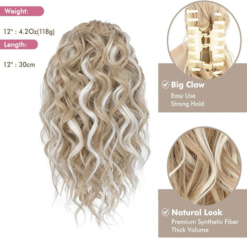 Wave shaped synthetic heat-resistant wig with bangs -  12 inches
