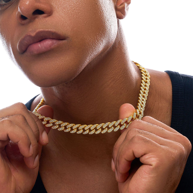 Iced Out Cuban Link Chain Necklace for Men, 14K Gold/Silver/Rose Gold Plated CZ Diamond Chain, 40/50/60cm Hip Hop Jewelry