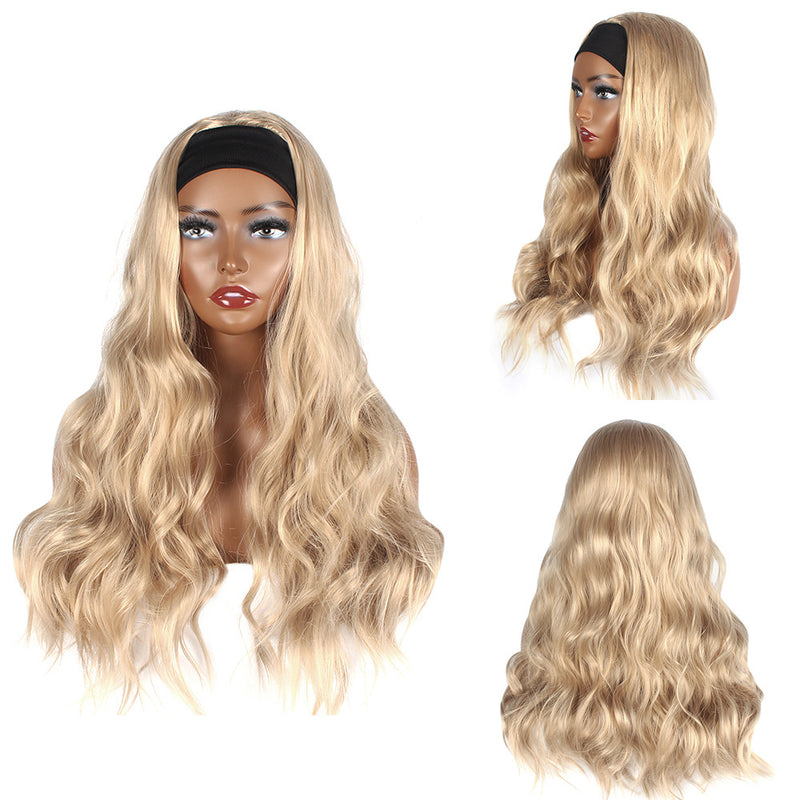 Headband Wig for Black Woman, Long Wavy Ash Blonde Synthetic Hair, Natural Looking Heat Resistant Wig for Daily Wear & Party