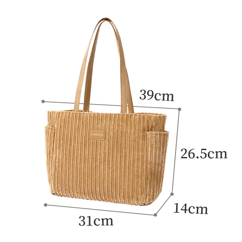 Women's Corduroy Tote Bag Large Capacity Casual Shoulder Handbag