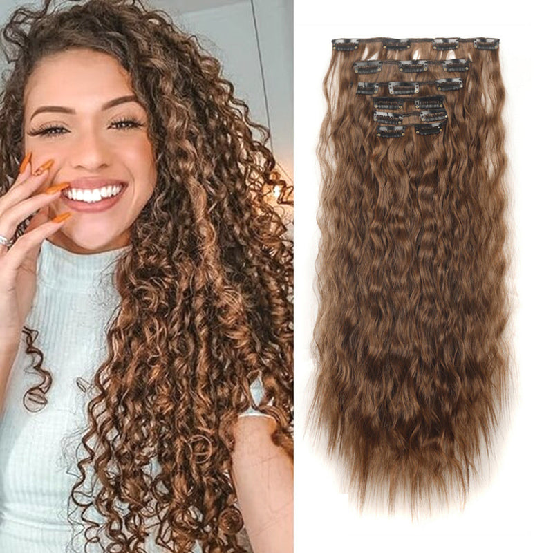 Wave shaped synthetic heat-resistant wig with bangs - 20 inches