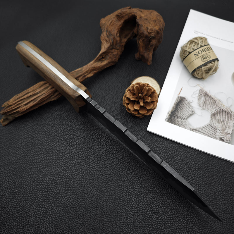 Handmade 9Cr18Mov Steel Hunting Knife with Leather Sheath, Full Tang Survival Bowie Knife for Camping, Outdoor, EDC