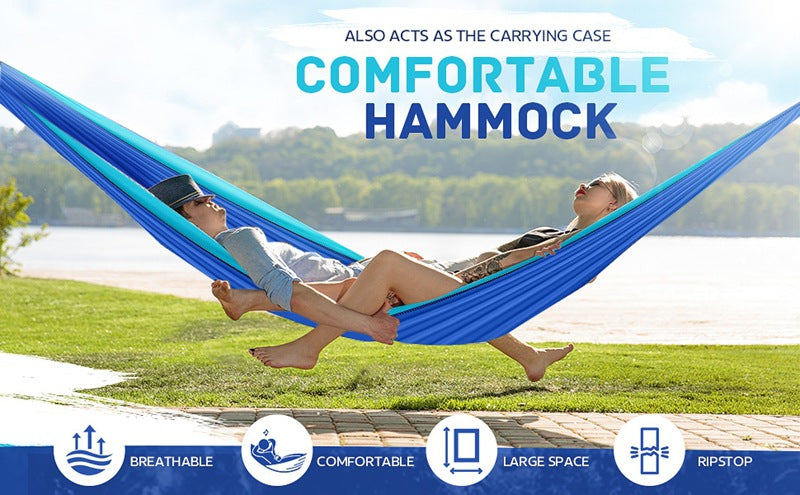 Portable Double Camping Hammock with Tree Straps & Carabiners, Lightweight Nylon Hammock for Outdoor Hiking, Camping, Travel, Backpacking