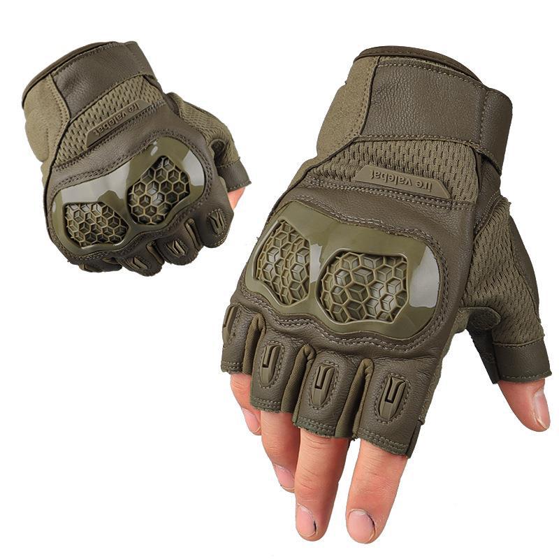 Tactical Fingerless Gloves for Men, Half Finger Leather Gloves with Knuckle Protection, for Shooting, Hunting, Airsoft, Training