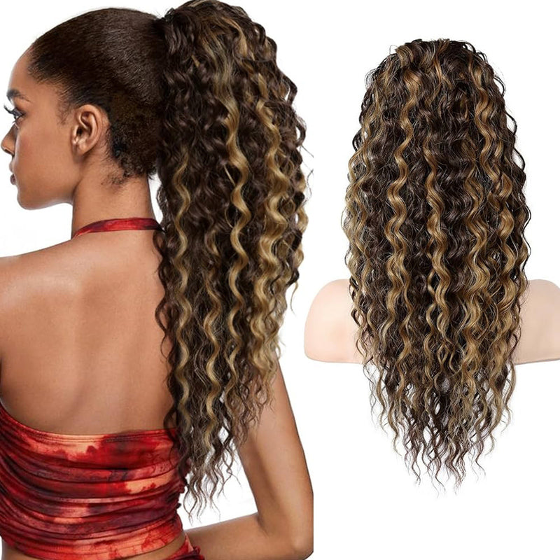 Woman Long High Temperature Fiber Deep Wave Ponytail Extension