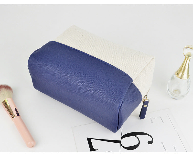 Canvas Two-Tone Cosmetic Bag, Large Capacity Zipper Toiletry Pouch, Portable Travel Makeup Organizer for Woman