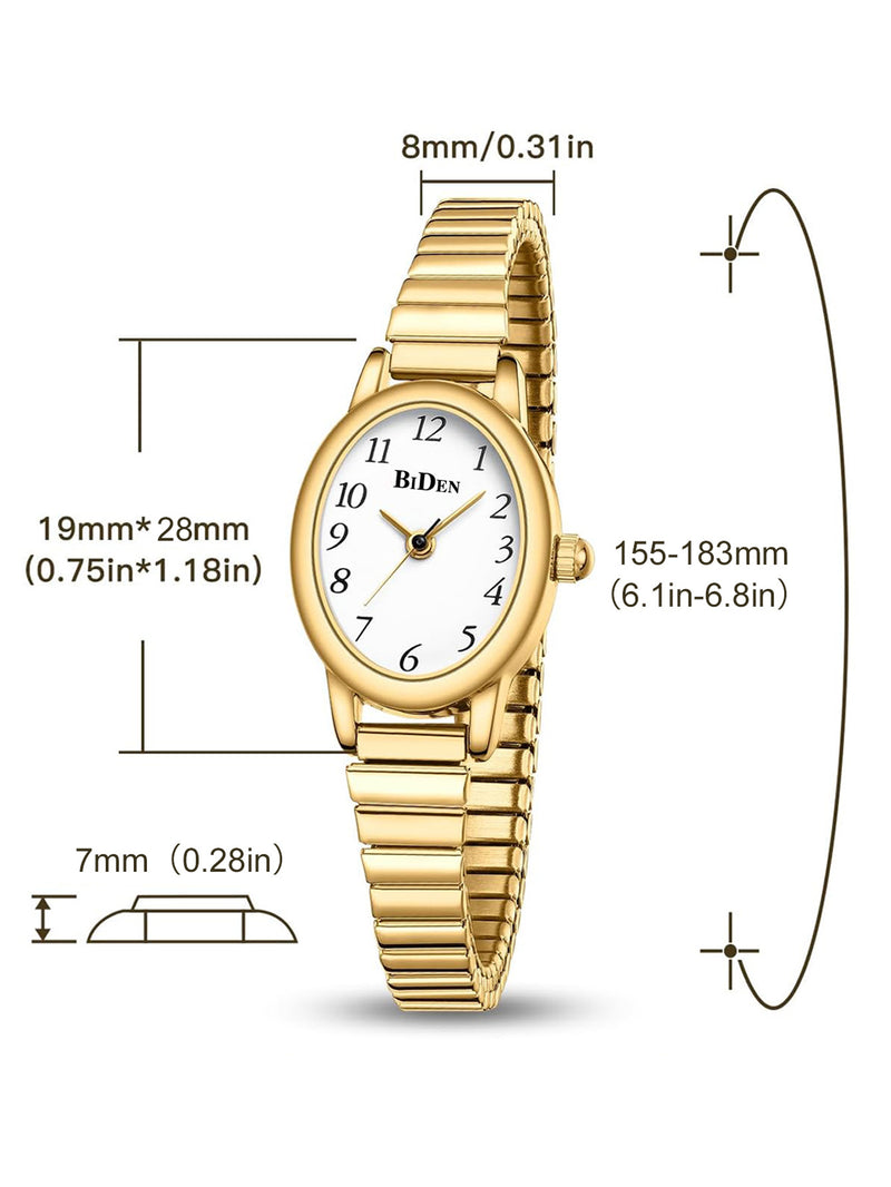Biden Gold Womans Wrist Watch, 3ATM Waterproof Elastic Band Analog Quartz Watch for Ladies
