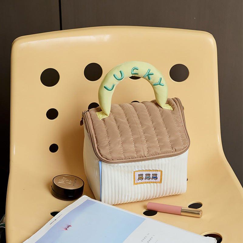 Travel Pink Fluffy Cosmetic Storage Bag Cute Cartoon Large Capacity Portable Corduroy Zipper