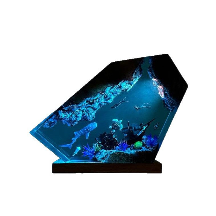 6.4 Inch Portable Ocean Resin Night Light, Diorama Underwater Scene LED Lamp, USB Powered Desk Lamp for Home Decor