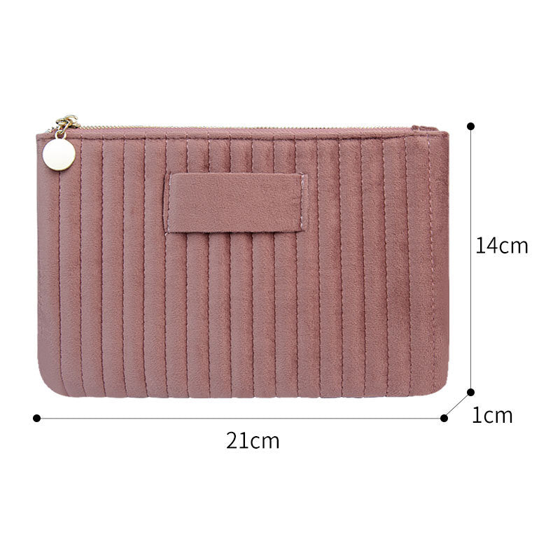 Soft Durable Velvet Cosmetic Bags Large Zipper Striped Portable Makeup Pouch Travel Quilted Beauty Storage Bag
