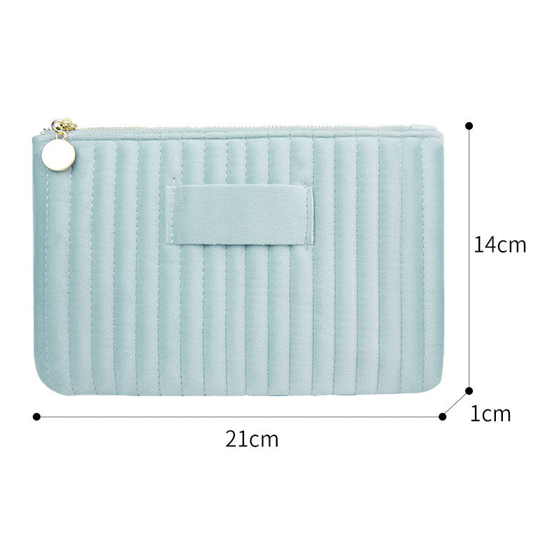 Soft Durable Velvet Cosmetic Bags Large Zipper Striped Portable Makeup Pouch Travel Quilted Beauty Storage Bag