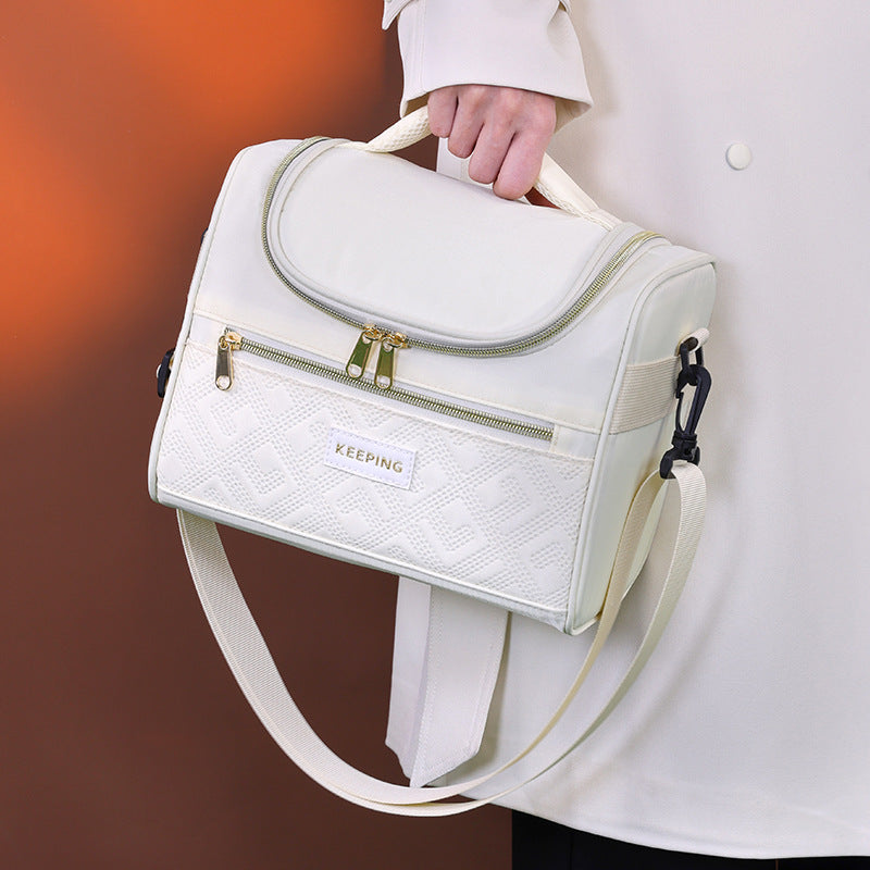 New Style Rhyme Diagonal Twill Composite Fabric Modern Simple Insulation Lunch Box Bag for Office Workers Portable
