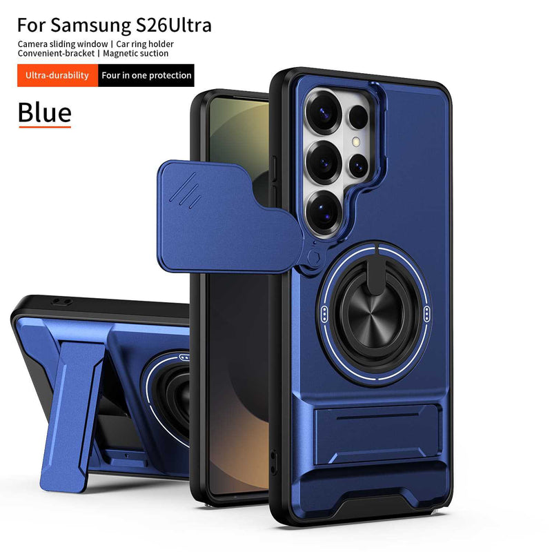 Samsung S26 Ultra Case with Slide Camera Cover, 360 Ring Stand Magnetic Armor Mobile Phone Case