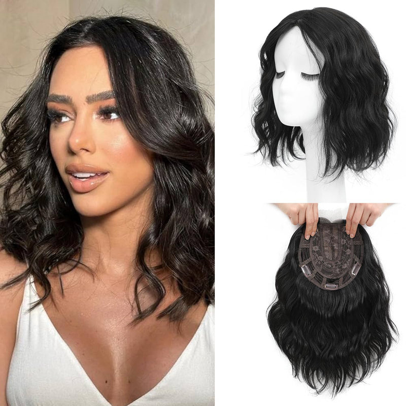 Wave shaped synthetic heat-resistant wig with bangs
