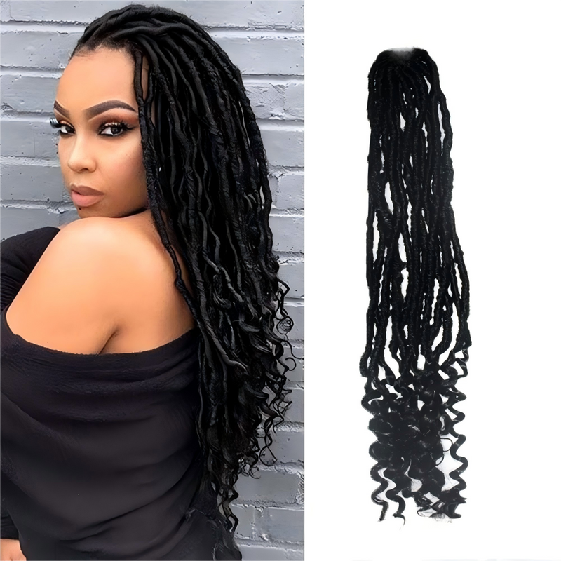 Wave shaped synthetic heat-resistant wig with bangs - 18 inches