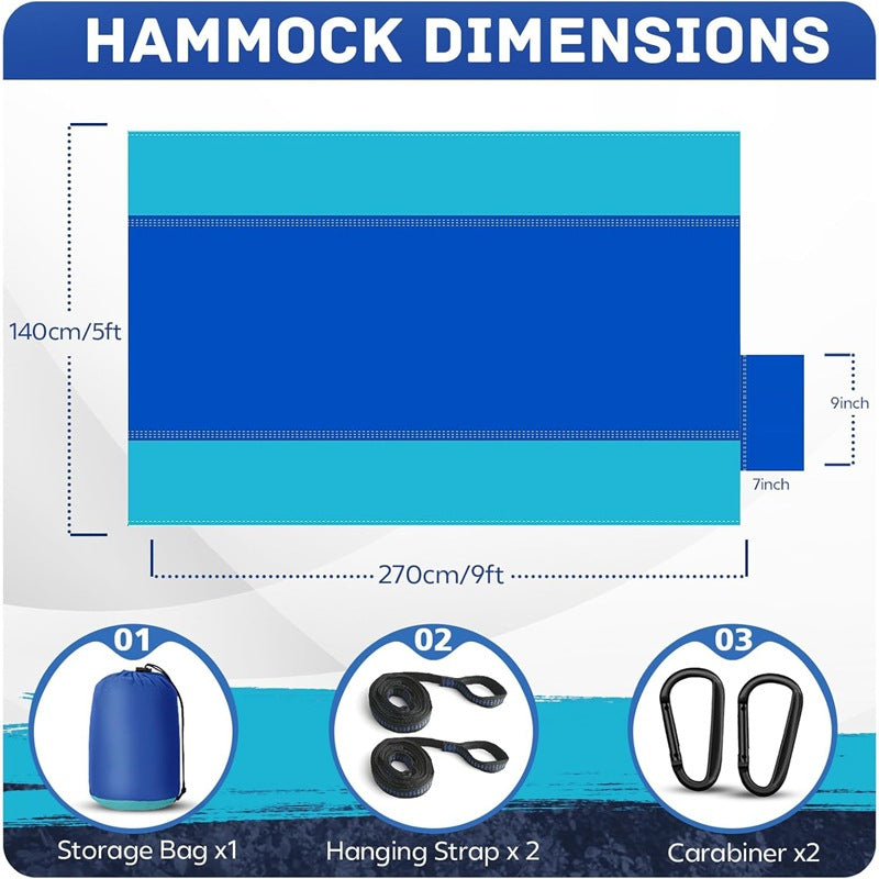 Portable Double Camping Hammock with Tree Straps & Carabiners, Lightweight Nylon Hammock for Outdoor Hiking, Camping, Travel, Backpacking
